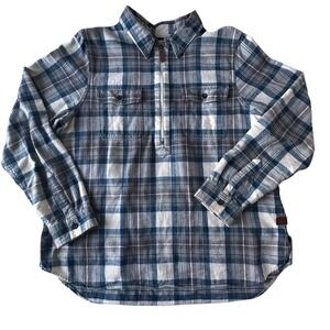 LL Bean Plaid Shacket Long Sleeve Men's Large 1/2 Half Zip Blue Flannel Gorpcore